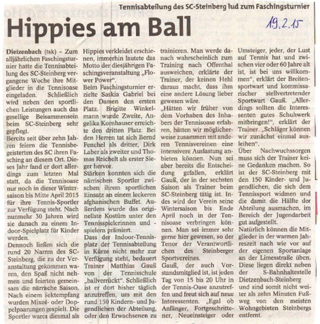 Presseartikel zum Fastnachtsturnier 2015