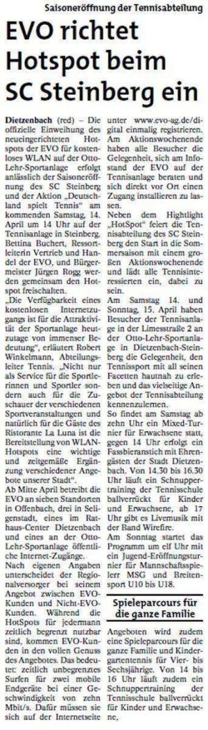 Stadtpost Dietzenbach vom 12. April 2018 Presseartikel zur Saisoneröffnung 2018