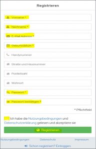 Registrieren Onlinebuchung